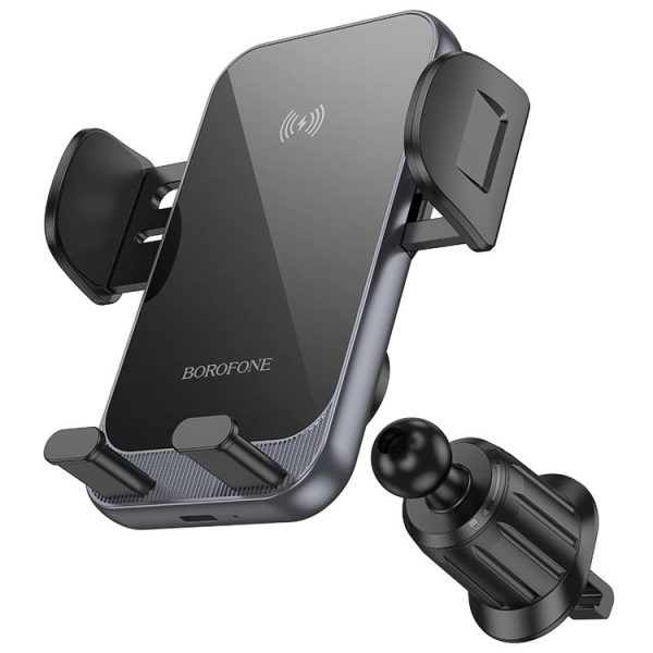 Borofone H220 Leader Car Air Outlet Automatic Induction Wireless Fast Charging Phone Holder (Black Grey) - Image 3