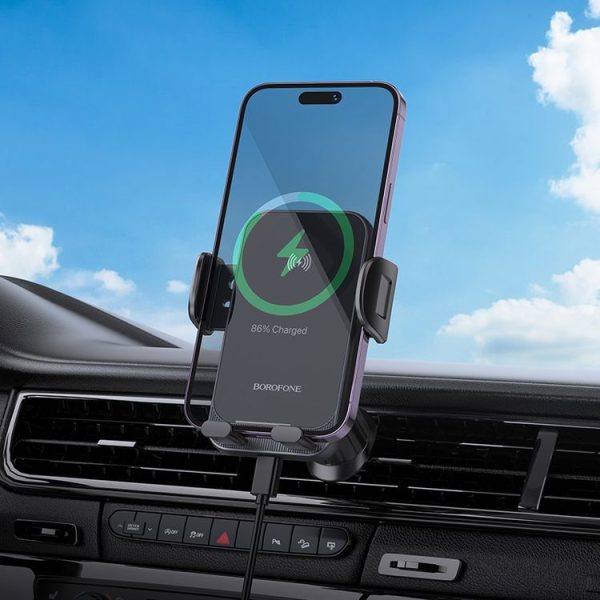 Borofone H220 Leader Car Air Outlet Automatic Induction Wireless Fast Charging Phone Holder (Black Grey) - Image 5