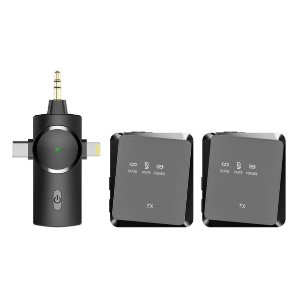 AP009 Wireless One to Two Lavalier Microphone with 3 in 1 Receiver (Black)