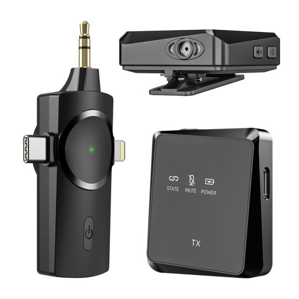AP009 Wireless One to Two Lavalier Microphone with 3 in 1 Receiver (Black) - Image 2