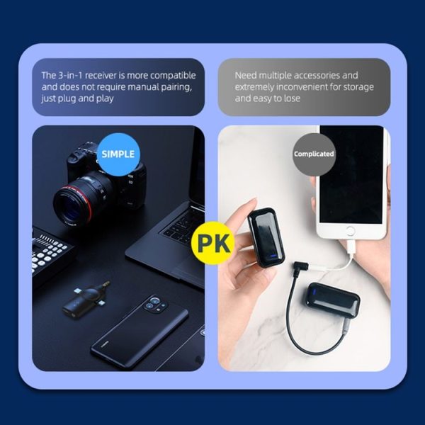 AP009 Wireless One to Two Lavalier Microphone with 3 in 1 Receiver (Black) - Image 6