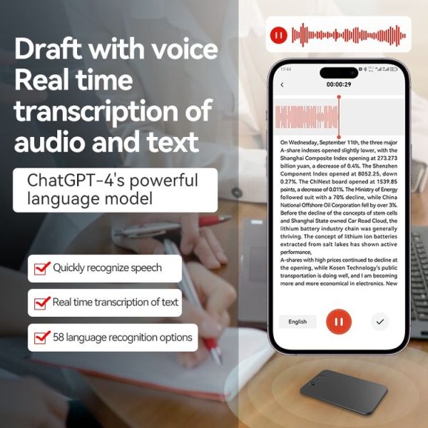 A3 Ultra-thin AI Smart Voice Recording Pen Support APP Control, Memory: 8GB (Black) - Image 9
