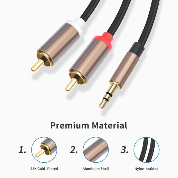 3.5mm Male to 2 RCA Male Audio Cable Amplifier Connector, Length: 1m (Black Grey) - Image 6