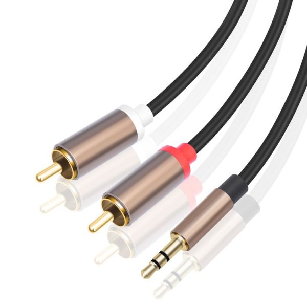 3.5mm Male to 2 RCA Male Audio Cable Amplifier Connector, Length: 2m (Black Grey) - Image 2