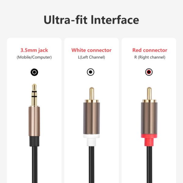 3.5mm Male to 2 RCA Male Audio Cable Amplifier Connector, Length: 2m (Black Grey) - Image 4