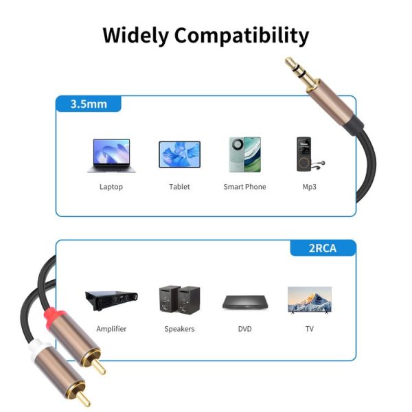 3.5mm Male to 2 RCA Male Audio Cable Amplifier Connector, Length: 2m (Black Grey) - Image 5