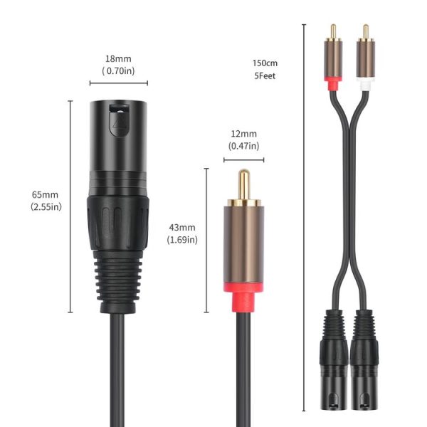 2 RCA Male to 2 XLR Male Audio Balance Cable, Length: 1.5m (Black) - Image 6