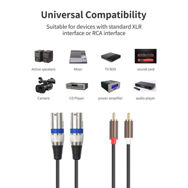 2 RCA Male to 2 XLR 3pin Male Audio Cable, Length: 1.5m (Black Silver) - Image 3