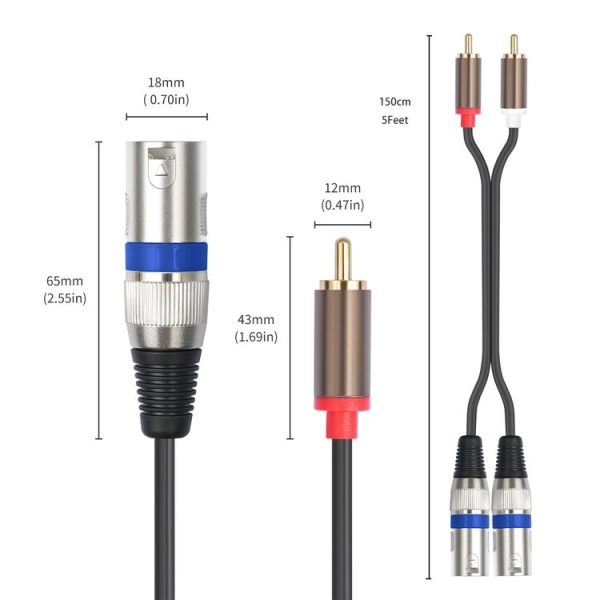 2 RCA Male to 2 XLR 3pin Male Audio Cable, Length: 1.5m (Black Silver) - Image 5