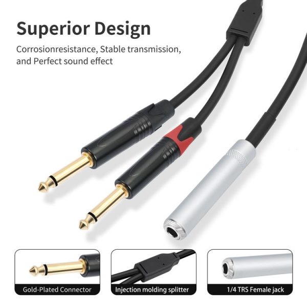 6.35mm 1 / 4 TRS Stereo Female to Dual Male Y-type Audio Cable, Length: 50cm - Image 3