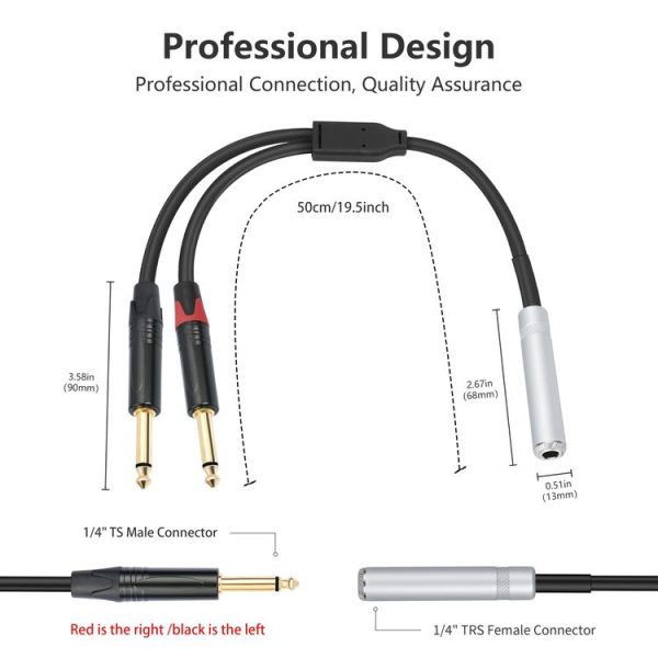 6.35mm 1 / 4 TRS Stereo Female to Dual Male Y-type Audio Cable, Length: 50cm - Image 4