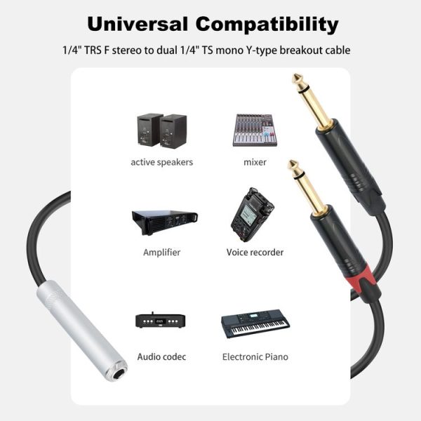 6.35mm 1 / 4 TRS Stereo Female to Dual Male Y-type Audio Cable, Length: 50cm - Image 6