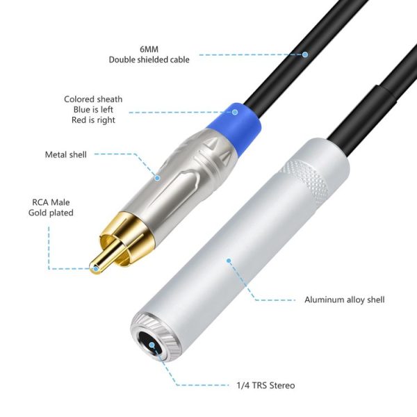 6.35mm 1 / 4 TRS Stereo Female to Dual RCA Male Y-type Audio Cable, Length: 50cm - Image 3