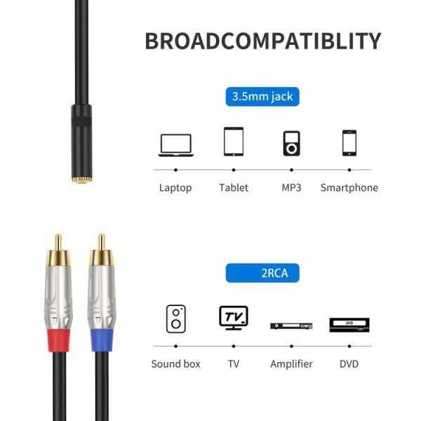 3.5mm 1 / 8 TRS Stereo Female to Dual RCA Male Y-type Audio Cable, Length: 50cm - Image 5