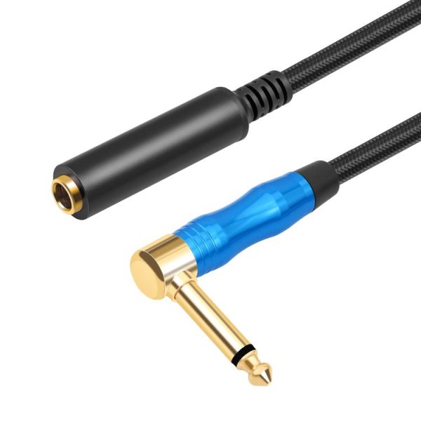 6.35mm 1 / 4 TRS Male Mono Elbow to Female Electric Guitar Audio Cable, Length: 0.3m (Black Blue)
