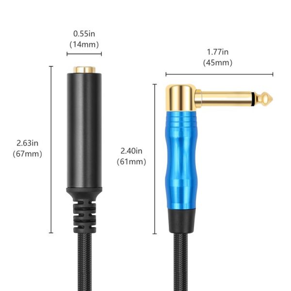 6.35mm 1 / 4 TRS Male Mono Elbow to Female Electric Guitar Audio Cable, Length: 0.3m (Black Blue) - Image 3