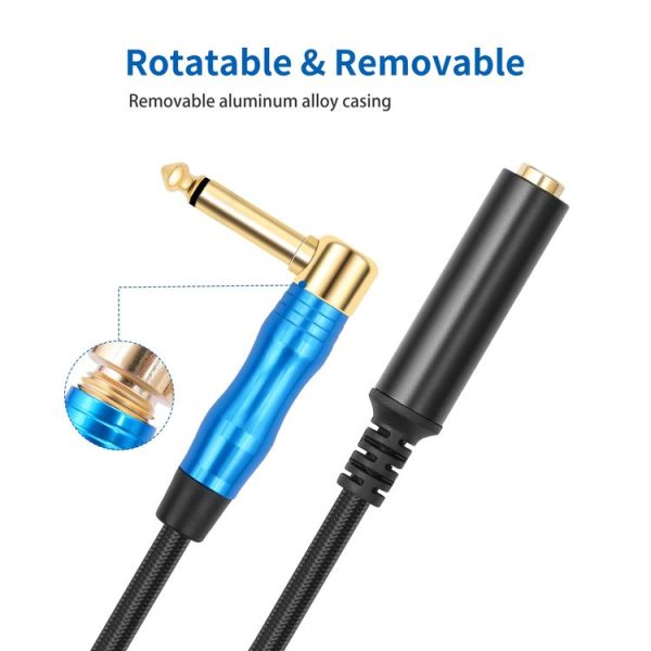 6.35mm 1 / 4 TRS Male Mono Elbow to Female Electric Guitar Audio Cable, Length: 0.3m (Black Blue) - Image 4