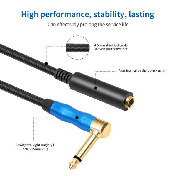 6.35mm 1 / 4 TRS Male Mono Elbow to Female Electric Guitar Audio Cable, Length: 0.3m (Black Blue) - Image 5