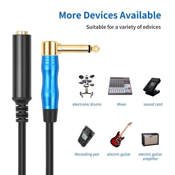6.35mm 1 / 4 TRS Male Mono Elbow to Female Electric Guitar Audio Cable, Length: 0.3m (Black Blue) - Image 6