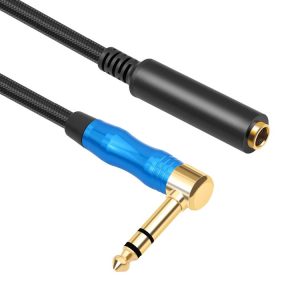 6.35mm 1 / 4 TRS Male Stereo Elbow to Female Electric Guitar Audio Cable, Length: 0.3m (Black Blue)