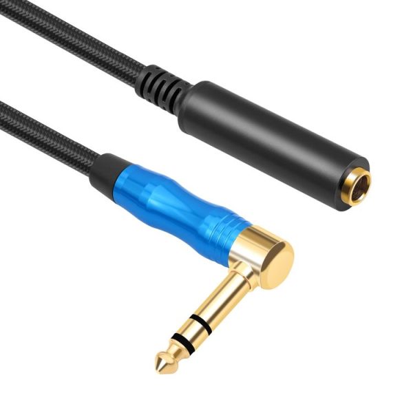 6.35mm 1 / 4 TRS Male Stereo Elbow to Female Electric Guitar Audio Cable, Length: 0.3m (Black Blue)