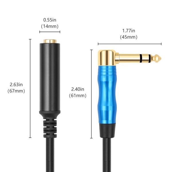 6.35mm 1 / 4 TRS Male Stereo Elbow to Female Electric Guitar Audio Cable, Length: 0.3m (Black Blue) - Image 3
