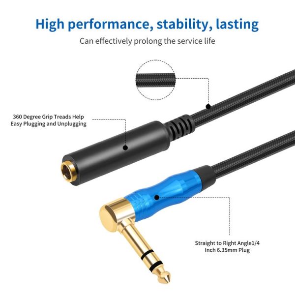 6.35mm 1 / 4 TRS Male Stereo Elbow to Female Electric Guitar Audio Cable, Length: 0.3m (Black Blue) - Image 4