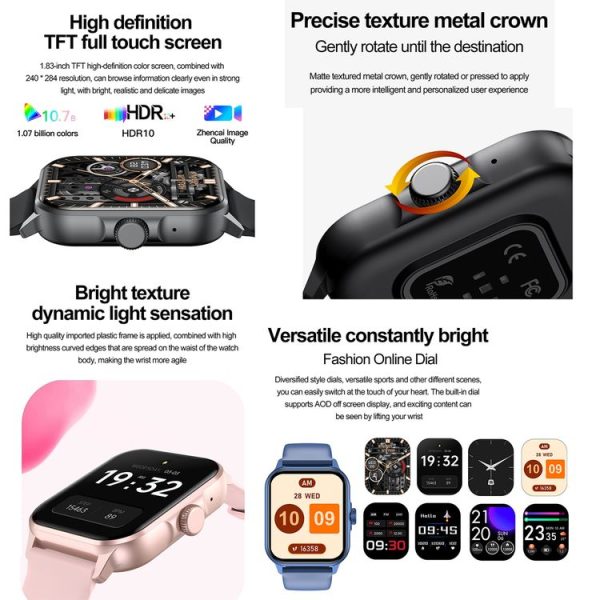 ZW36A 1.83 inch BT Call Smart Watch, Blood oxygen / Blood Pressure / Heart Rate (Pink) - Image 4