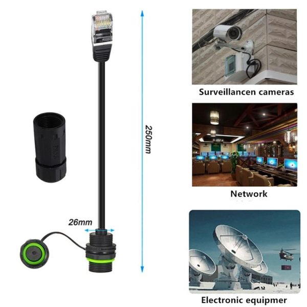 25cm RJ45 8P8C Male to Female IP68 CAT6 Ethernet Connector (Black) - Image 4