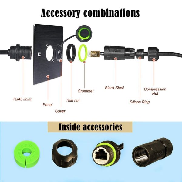25cm RJ45 8P8C Male to Female IP68 CAT6 Ethernet Connector (Black) - Image 5