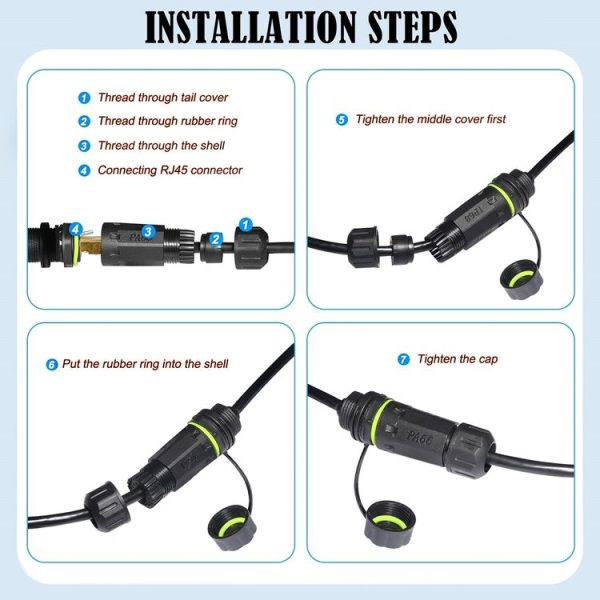 25cm RJ45 8P8C Male to Female IP68 CAT6 Ethernet Connector (Black) - Image 6