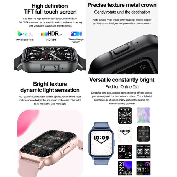 ZW36 1.83 inch BT Call Smart Watch, Blood oxygen / Blood Pressure / Heart Rate (Pink) - Image 5