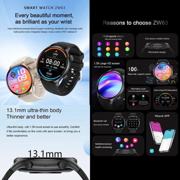 ZW63 1.39 inch Round Screen Smart Watch, Heart Rate / Blood Pressure / Blood Sugar / Blood Oxygen / Body Temperature / MET Test (Black) - Image 4