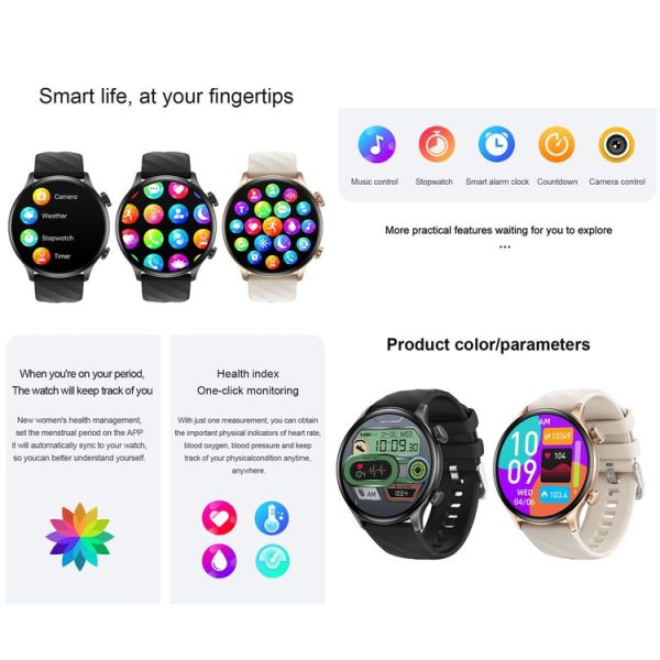 ZW63 1.39 inch Round Screen Smart Watch, Heart Rate / Blood Pressure / Blood Sugar / Blood Oxygen / Body Temperature / MET Test (Black) - Image 7