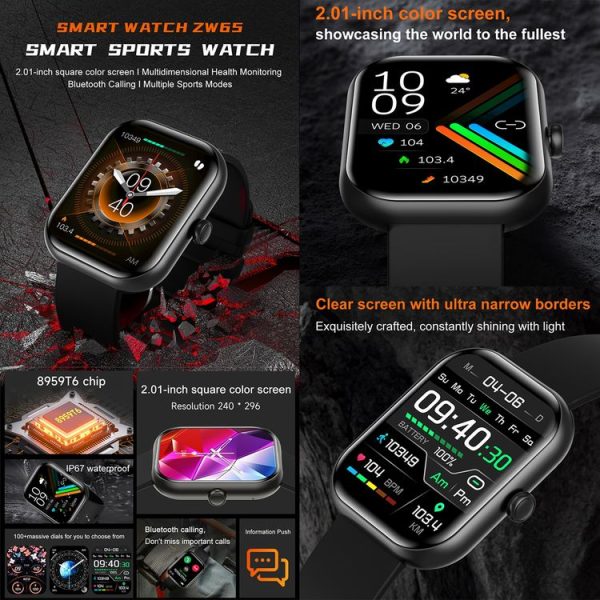 ZW65 2.01 inch Fitness Smart Watch, Blood Oxygen / Blood Pressure / Heart Rate (Pink) - Image 4