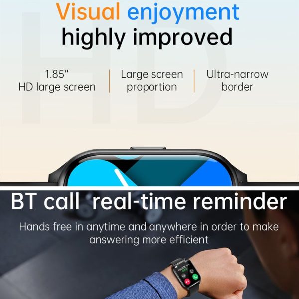 KT73S 1.85 inch Square Screen BT Call Smart Watch, Heart Rate / Blood Pressure / Blood Oxygen / Female Health / Sleep Monitoring (Black) - Image 10