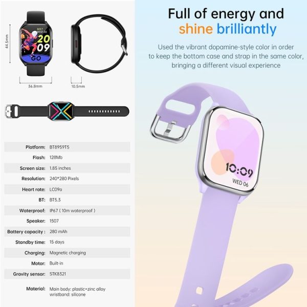 KT73S 1.85 inch Square Screen BT Call Smart Watch, Heart Rate / Blood Pressure / Blood Oxygen / Female Health / Sleep Monitoring (Black) - Image 5