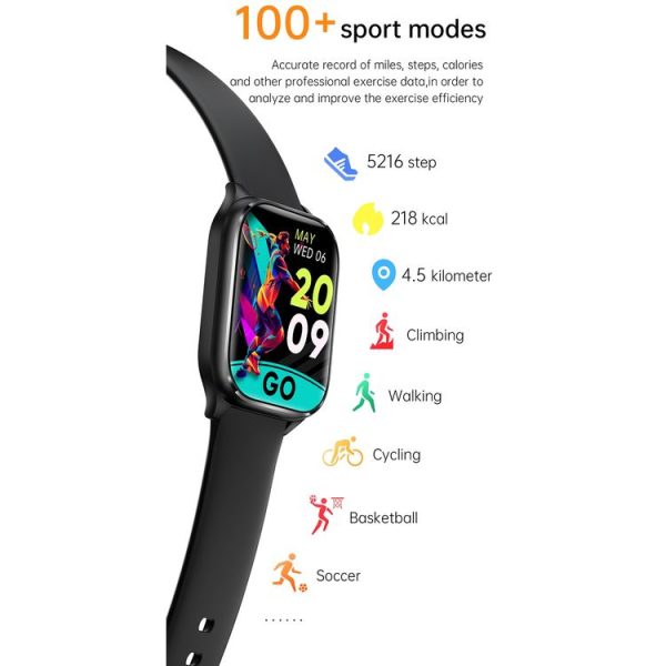 KT73S 1.85 inch Square Screen BT Call Smart Watch, Heart Rate / Blood Pressure / Blood Oxygen / Female Health / Sleep Monitoring (Black) - Image 6