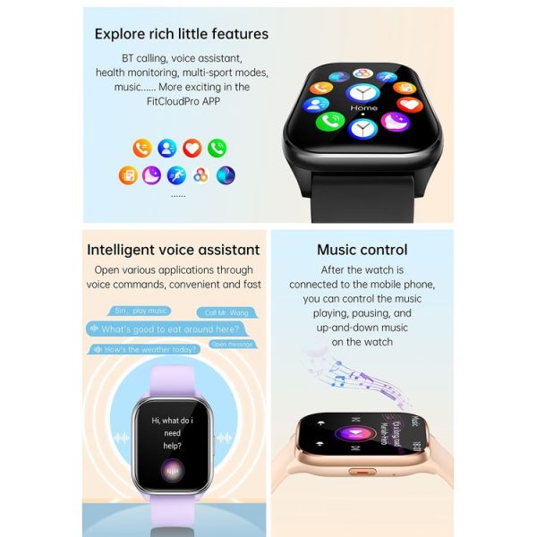 KT73S 1.85 inch Square Screen BT Call Smart Watch, Heart Rate / Blood Pressure / Blood Oxygen / Female Health / Sleep Monitoring (Black) - Image 8
