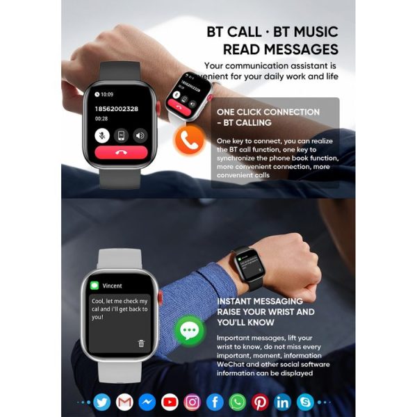 LC88 2 inch Square Screen BT Call Smart Watch, Heart Rate / Blood Pressure / Blood Oxygen / Sleep Monitoring (Black) - Image 7