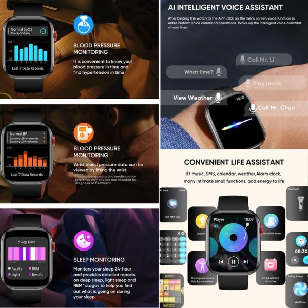 LC88 2 inch Square Screen BT Call Smart Watch, Heart Rate / Blood Pressure / Blood Oxygen / Sleep Monitoring (Black) - Image 9
