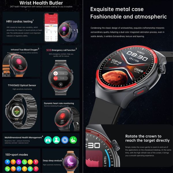 T82 1.43 inch Round Screen BT Call Smart Watch, Heart Rate / Blood Pressure / Blood Oxygen / Sleep / Blood Sugar / HRV / Metope / SOS, Strap: Silicone Black - Image 8