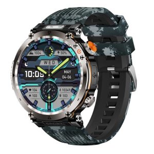 HT30 1.7 inch IP68 Waterproof Camouflage Silicone Band Smart Watch, Support Flashlight / Banknote Detector Light / Compass (Blue)