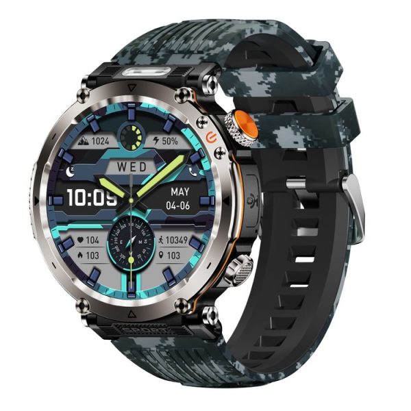 HT30 1.7 inch IP68 Waterproof Camouflage Silicone Band Smart Watch, Support Flashlight / Banknote Detector Light / Compass (Blue)