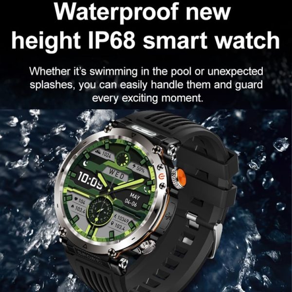 HT30 1.7 inch IP68 Waterproof Camouflage Silicone Band Smart Watch, Support Flashlight / Banknote Detector Light / Compass (Blue) - Image 10