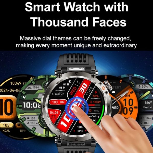 HT30 1.7 inch IP68 Waterproof Camouflage Silicone Band Smart Watch, Support Flashlight / Banknote Detector Light / Compass (Blue) - Image 12