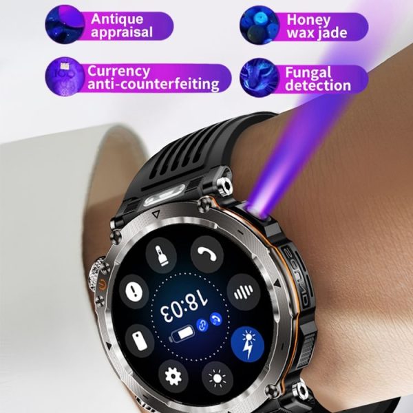 HT30 1.7 inch IP68 Waterproof Camouflage Silicone Band Smart Watch, Support Flashlight / Banknote Detector Light / Compass (Blue) - Image 7