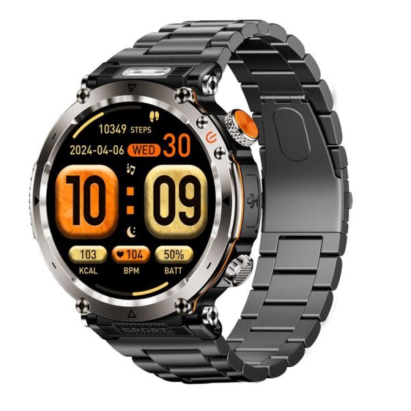 HT30 1.7 inch IP68 Waterproof Steel Band Smart Watch, Support Flashlight / Banknote Detector Light / Compass (Black)