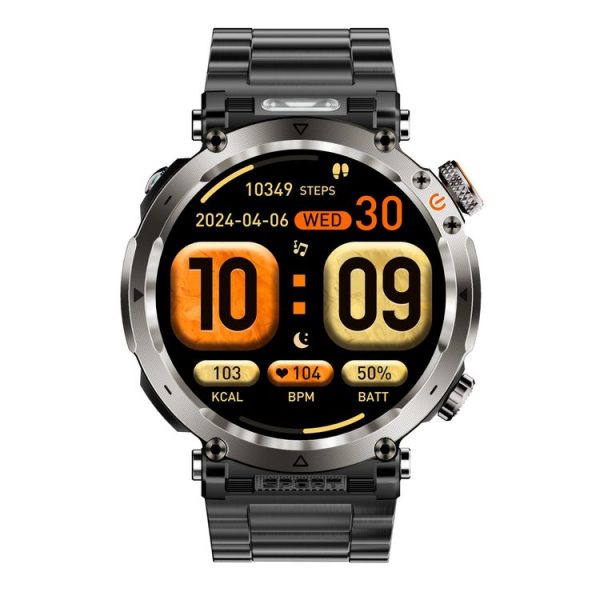 HT30 1.7 inch IP68 Waterproof Steel Band Smart Watch, Support Flashlight / Banknote Detector Light / Compass (Black) - Image 2
