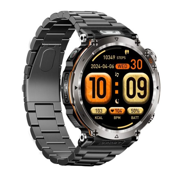 HT30 1.7 inch IP68 Waterproof Steel Band Smart Watch, Support Flashlight / Banknote Detector Light / Compass (Black) - Image 3